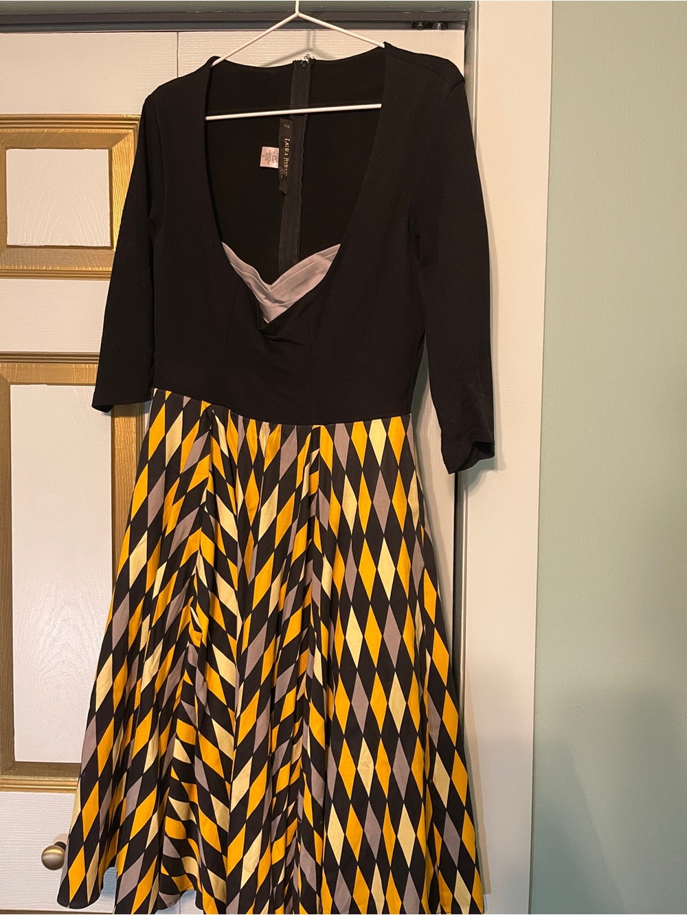pinup couture Laura Byrnes Black & Yellow Harlequin Fit-and-Flare Dress